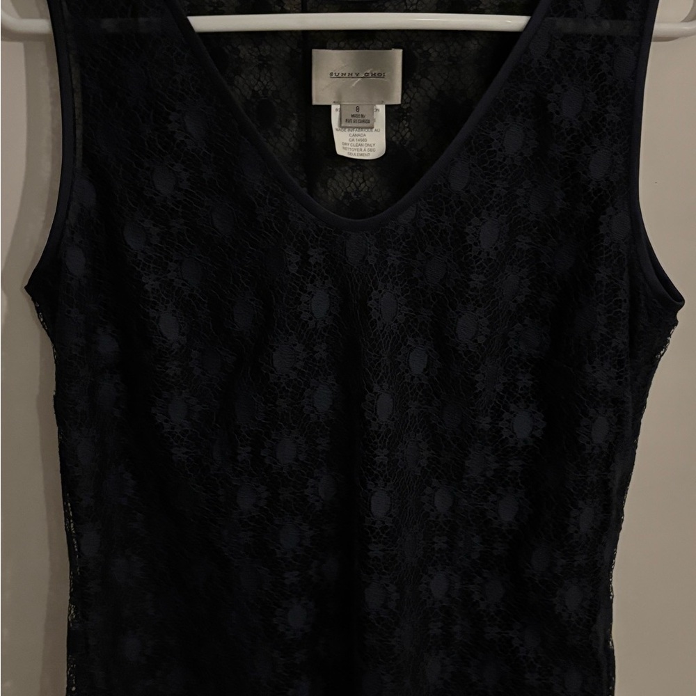 Sunny Choi lace lined black sleeveless blouse. Size 8!